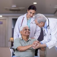 A senior man getting discharged from the hospital